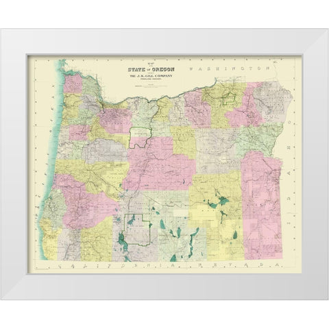 Oregon - Gill 1911 White Modern Wood Framed Art Print by Gill