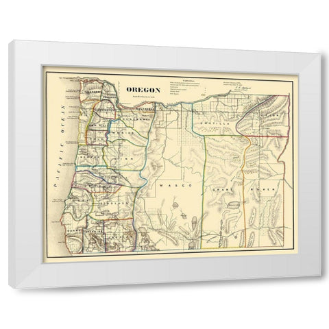 Oregon - USGLO 1866 White Modern Wood Framed Art Print by USGLO