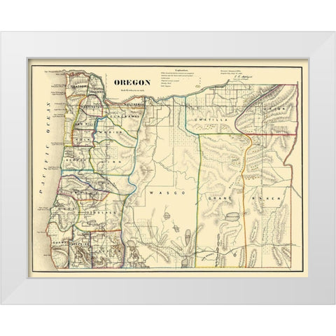 Oregon - USGLO 1866 White Modern Wood Framed Art Print by USGLO