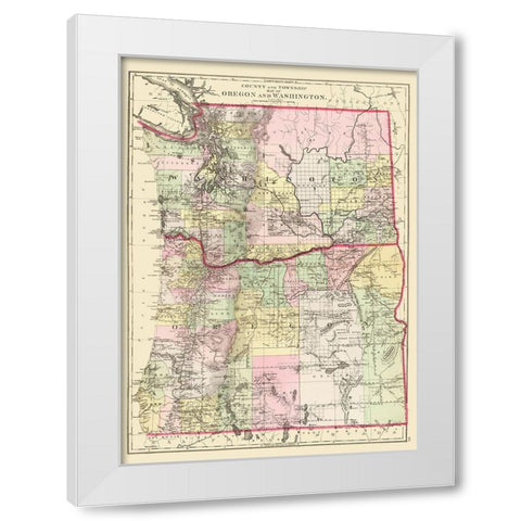 Oregon, Washington - Bradley 1887 White Modern Wood Framed Art Print by Bradley