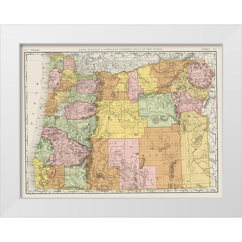Oregon - Rand McNally 1898 White Modern Wood Framed Art Print by Rand McNally