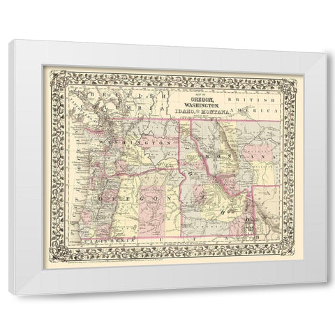 Oregon, Washington, Idaho, Montana - Campbell 1879 White Modern Wood Framed Art Print by Campbell