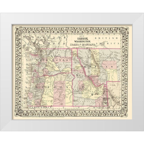 Oregon, Washington, Idaho, Montana - Campbell 1879 White Modern Wood Framed Art Print by Campbell