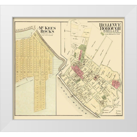 Bellevue, McKees Rock Pennsylvania Landowner White Modern Wood Framed Art Print by Hayes