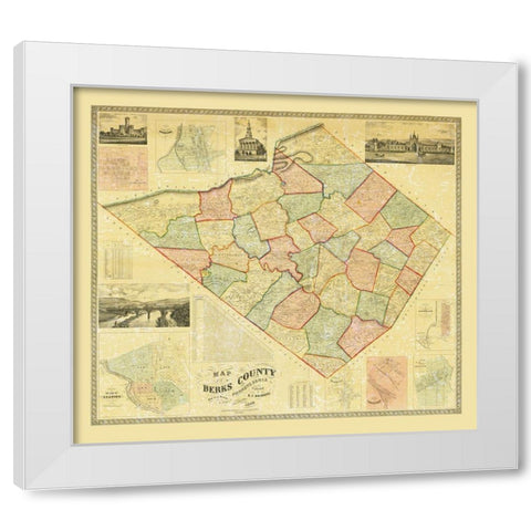 Berks County Pennsylvania - Bridgens 1860 White Modern Wood Framed Art Print by Bridgens