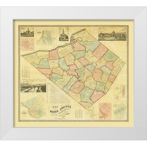 Berks County Pennsylvania - Bridgens 1860 White Modern Wood Framed Art Print by Bridgens