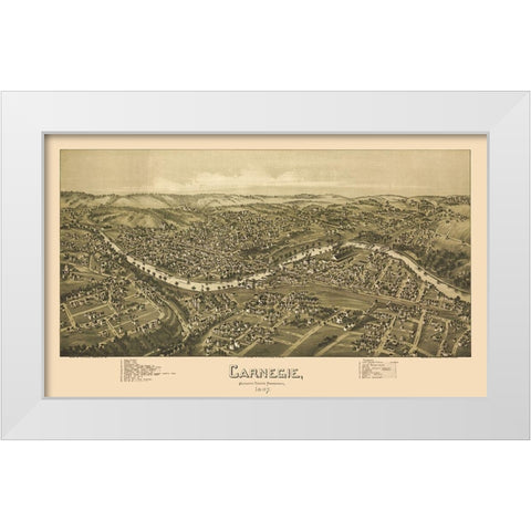 Carnegie Pennsylvania - Fowler 1897 White Modern Wood Framed Art Print by Fowler