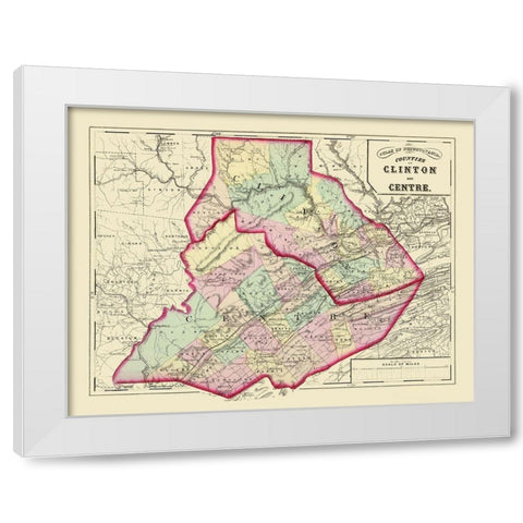 Clinton Centre Pennsylvania - Walling 1872 White Modern Wood Framed Art Print by Walling