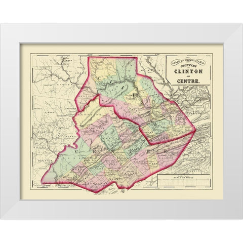 Clinton Centre Pennsylvania - Walling 1872 White Modern Wood Framed Art Print by Walling