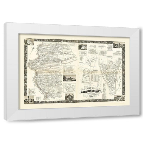 Dauphin County Pennsylvania - Barker 1858 White Modern Wood Framed Art Print by Barker