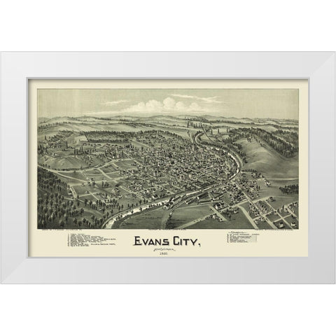 Evans City Pennsylvania - Fowler 1900 White Modern Wood Framed Art Print by Fowler