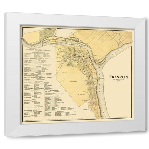 Franklin Pennsylvania - Mayer 1865 White Modern Wood Framed Art Print by Mayer