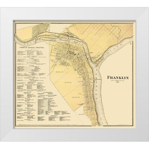 Franklin Pennsylvania - Mayer 1865 White Modern Wood Framed Art Print by Mayer