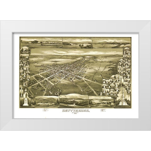 Gettysburg Pennsylvania - Downs 1888 White Modern Wood Framed Art Print by Downs