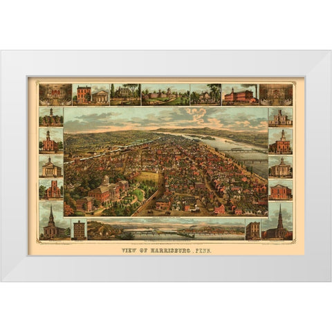 Harrisburg Pennsylvania - Williams 1855 White Modern Wood Framed Art Print by Williams