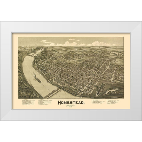 Homestead Pennsylvania - Fowler 1902 White Modern Wood Framed Art Print by Fowler