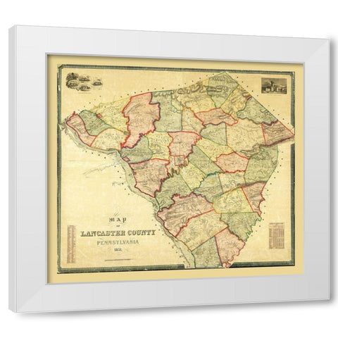 Lancaster County Pennsylvania - 1851 White Modern Wood Framed Art Print by Unknown