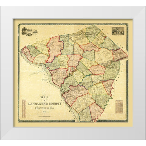 Lancaster County Pennsylvania - 1851 White Modern Wood Framed Art Print by Unknown