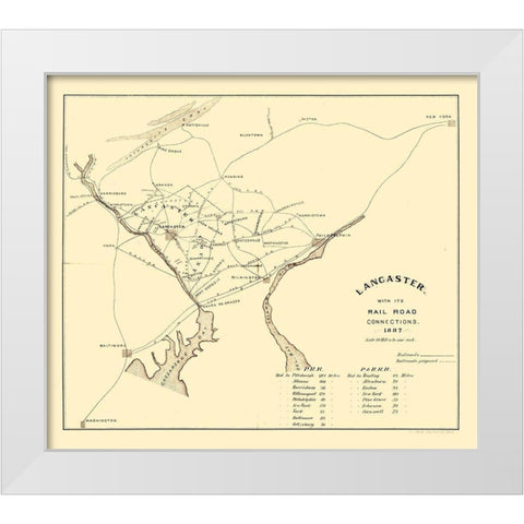 Lancaster Pennsylvania -1887 White Modern Wood Framed Art Print by Unknown