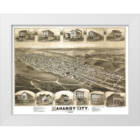 Mahanoy City Pennsylvania - Fowler 1889 White Modern Wood Framed Art Print by Fowler