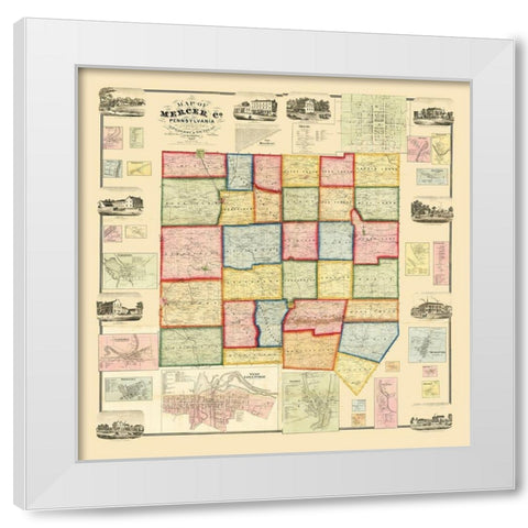 Mercer County Pennsylvania - Treat 1860 White Modern Wood Framed Art Print by Treat