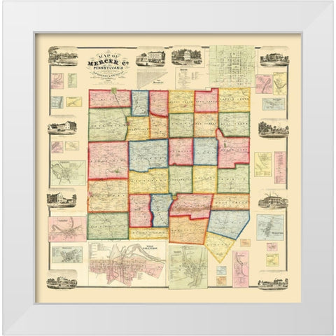 Mercer County Pennsylvania - Treat 1860 White Modern Wood Framed Art Print by Treat