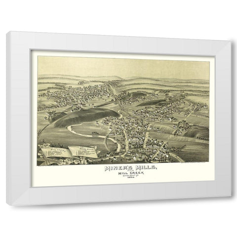 Miners Mills Mill Creek Pennsylvania - Fowler 1892 White Modern Wood Framed Art Print by Fowler
