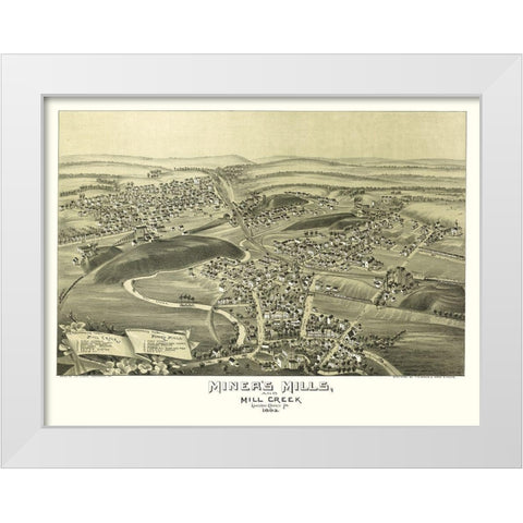 Miners Mills Mill Creek Pennsylvania - Fowler 1892 White Modern Wood Framed Art Print by Fowler