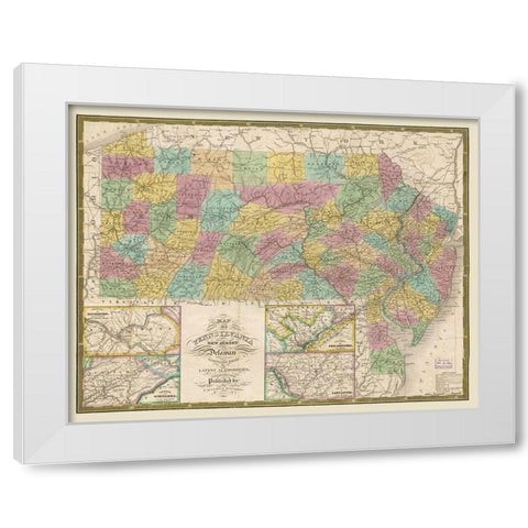 New Jersey Pennsylvania - Mitchell 1832 White Modern Wood Framed Art Print by Mitchell
