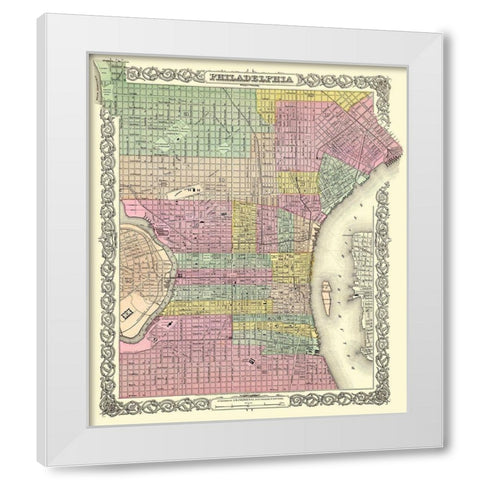 Philadelphia Pennsylvania - Colton 1855 White Modern Wood Framed Art Print by Colton