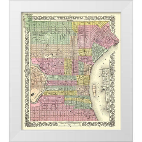 Philadelphia Pennsylvania - Colton 1855 White Modern Wood Framed Art Print by Colton