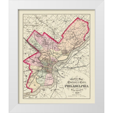 Philadelphia Pennsylvania - Walling 1872 White Modern Wood Framed Art Print by Walling