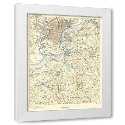 Philadelphia Pennsylvania New Jersey Quad White Modern Wood Framed Art Print by USGS