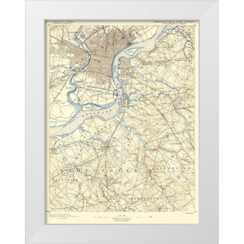 Philadelphia Pennsylvania New Jersey Quad White Modern Wood Framed Art Print by USGS