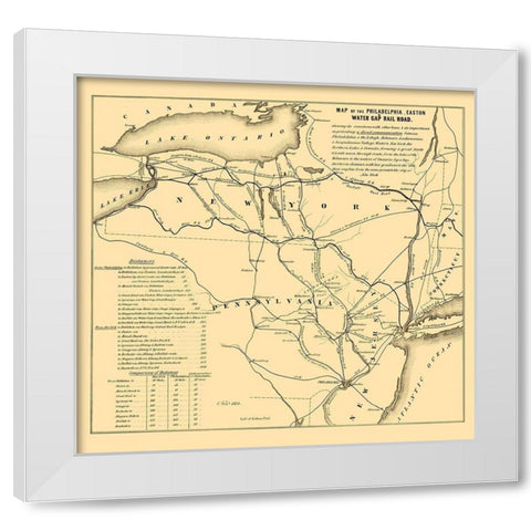 Philadelphia, Easton, Water Gap Railroad 1852 White Modern Wood Framed Art Print by Kollner