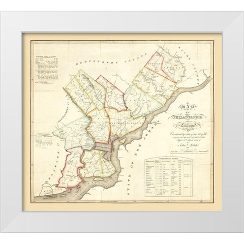 Philadelphia County Pennsylvania - Melisk 1819 White Modern Wood Framed Art Print by Melisk