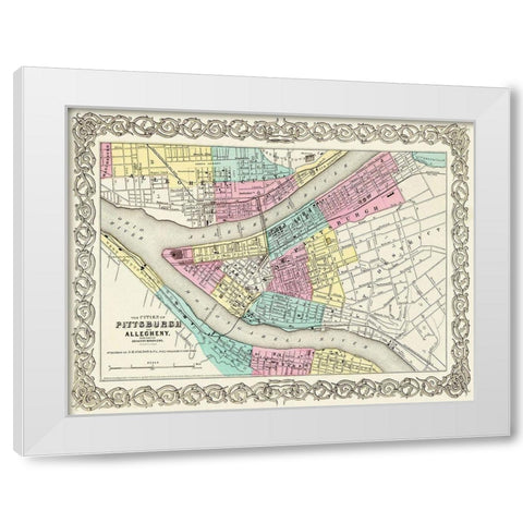 Pittsburg Pennsylvania - Colton 1855 White Modern Wood Framed Art Print by Colton