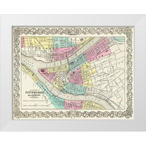 Pittsburg Pennsylvania - Colton 1855 White Modern Wood Framed Art Print by Colton
