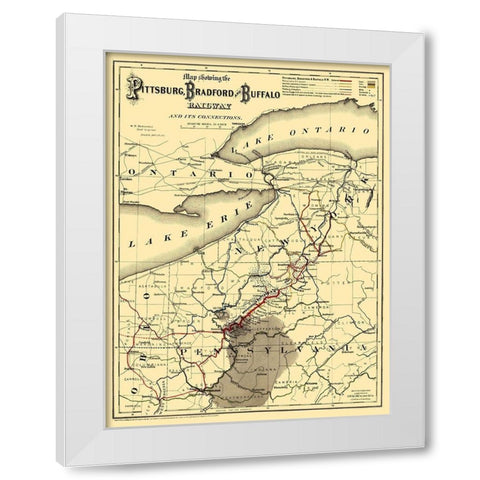 Pittsburg, Bradford and Buffalo Railway 1882 White Modern Wood Framed Art Print by Colton