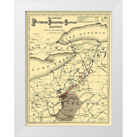 Pittsburg, Bradford and Buffalo Railway 1882 White Modern Wood Framed Art Print by Colton