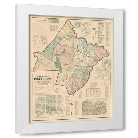 Pike County Pennsylvania - Beers 1872 White Modern Wood Framed Art Print by Beers