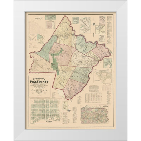 Pike County Pennsylvania - Beers 1872 White Modern Wood Framed Art Print by Beers