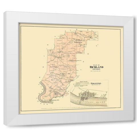 Richland Pennsylvania Landowner - Beers 1865 White Modern Wood Framed Art Print by Beers