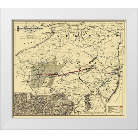 Seaboard, Pennsylvania and Western Railroad 1884 White Modern Wood Framed Art Print by Colton