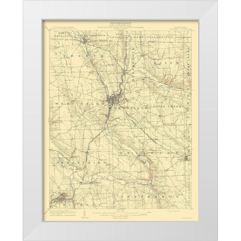 Shenango Pennsylvania Quad - USGS 1908 White Modern Wood Framed Art Print by USGS
