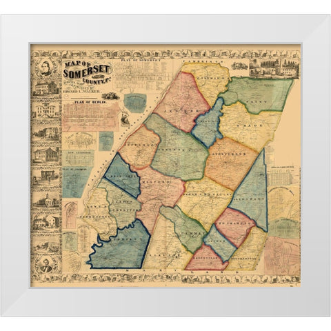 Somerset County Pennsylvania - Walker 1860 White Modern Wood Framed Art Print by Walker