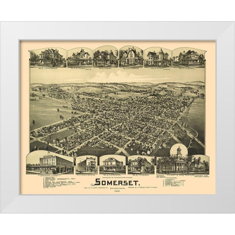 Somerset Pennsylvania - Fowler 1900 White Modern Wood Framed Art Print by Fowler