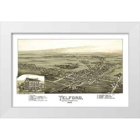 Telford Pennsylvania - Fowler 1894 White Modern Wood Framed Art Print by Fowler