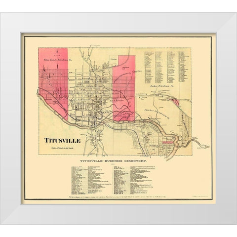 Titusville Pennsylvania Landowner - Beers 1865 White Modern Wood Framed Art Print by Beers