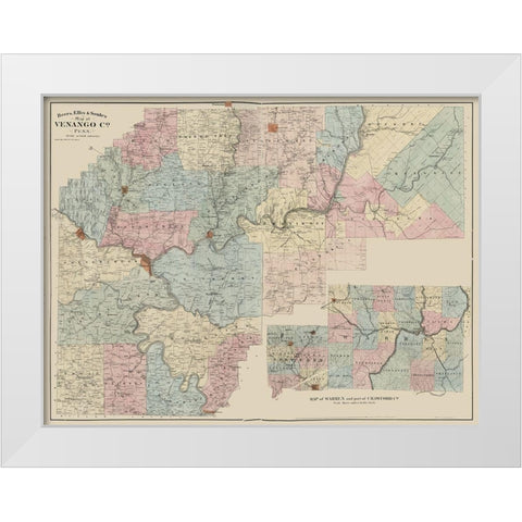 Venango County Pennsylvania - Beers 1865 White Modern Wood Framed Art Print by Beers